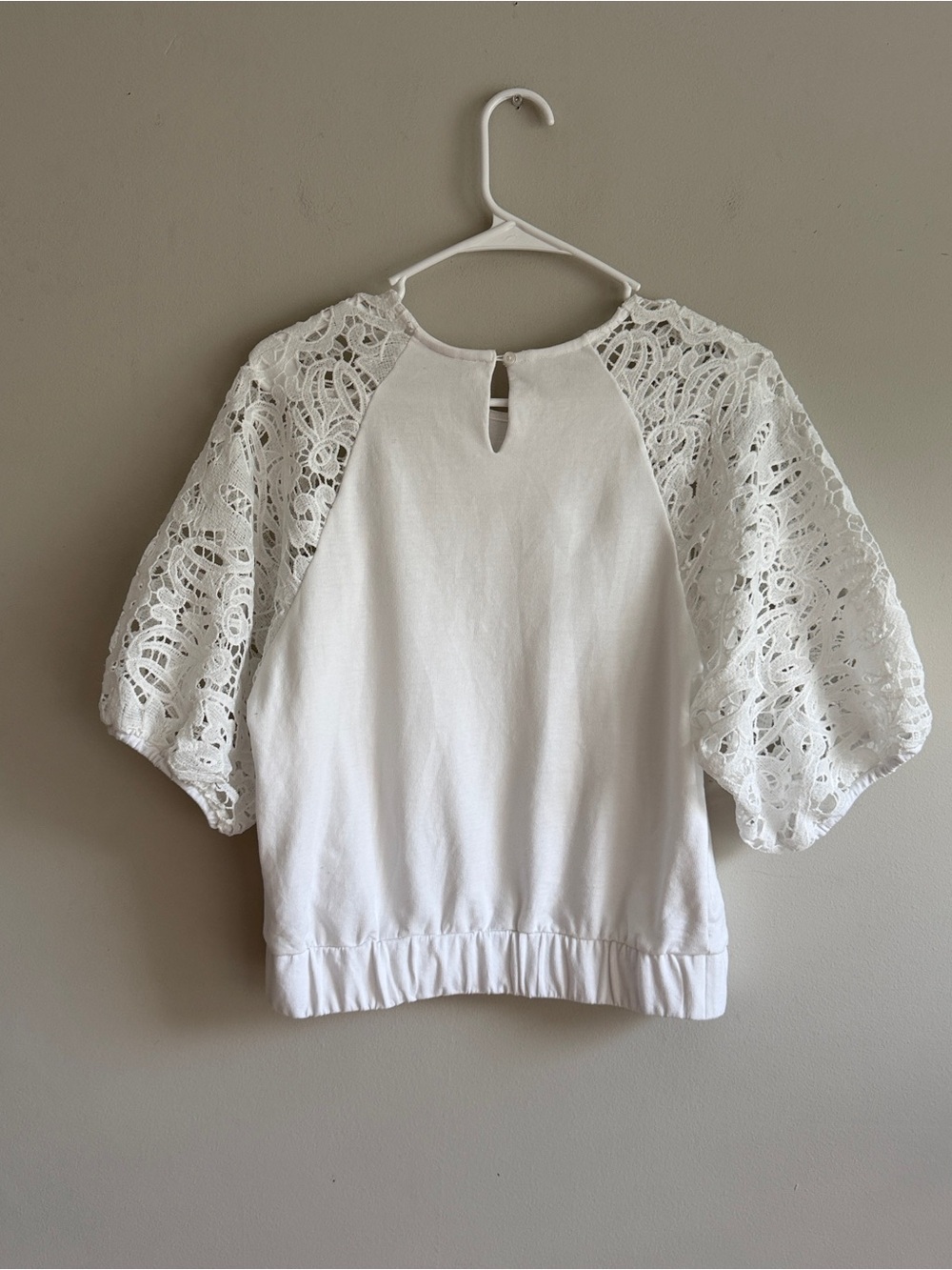 Anthropologie Dolan White Lace Puff Sleeve Elastic Waist Top S - Picture 5 of 6